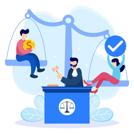 Law, supremacy and justice concept vector illustration. Litigation support, legal research, paralegal services, attorney assistants. judge's decision.のイラスト素材
