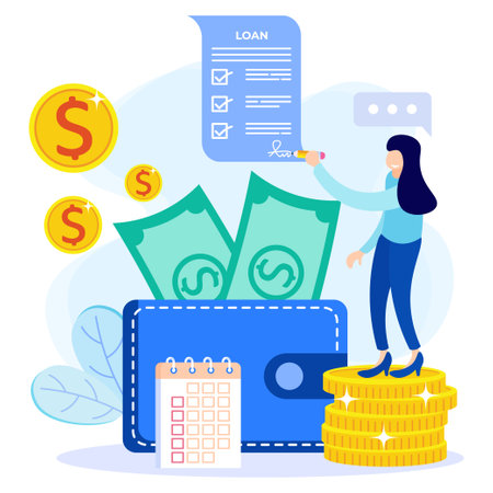 Capital loan flat style vector illustration with characters. Management of business financial obligations with payment controlのイラスト素材