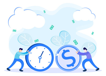 Time is money concept flat style vector illustration. Business and management, Making the most of time, Working actively for future income, Time management planning, Deadlines.のイラスト素材