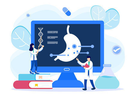 Flat vector illustration of health concept, treatment of internal organs and diagnosis in patients.のイラスト素材