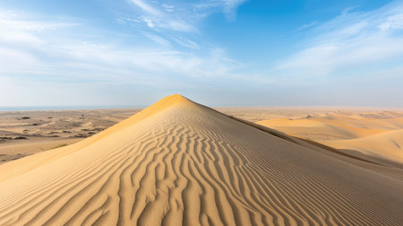 desert landscape, with rippling sand dunes stretching to the horizonの素材