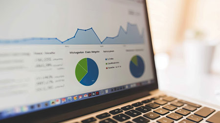 business performance metrics and sales data on a laptop for strategic decision-makingの素材