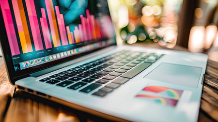 business performance metrics and sales data on a laptop for strategic decision-makingの素材