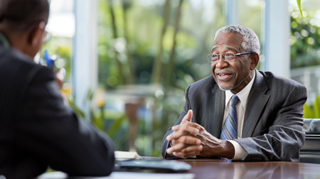 A financial advisor consulting with a client about money management strategies and investment portfoliosの素材