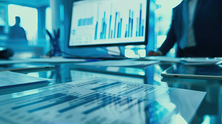 A financial advisor consulting with a client about money management strategies and investment portfoliosの素材