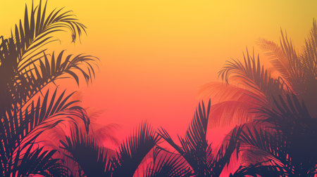 Tropical plant silhouettes against a glowing gradientの素材