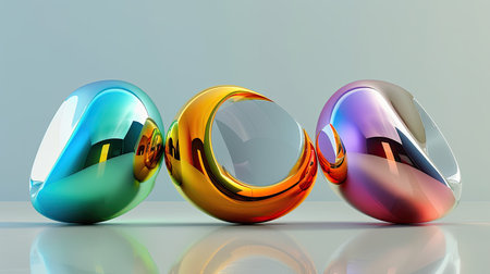 Modern abstract shapes with glossy surfaces and reflectionsの素材