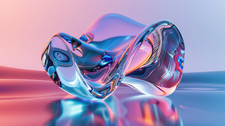 Modern abstract shapes with glossy surfaces and reflectionsの素材