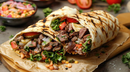 fresh grilled beef turkish or chicken arabic shawarma doner sandwichの素材