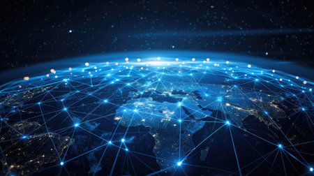 Communication technology for internet business. Global world network and telecommunicationの素材