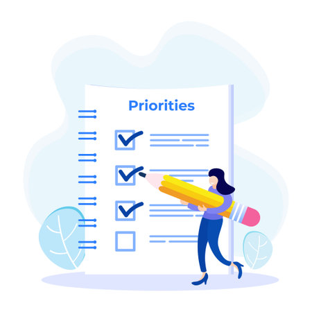 Priority concept vector illustration. An important agenda for doing Planning and work management to increase your efficiency. Checklist with priority objectives and urgency selection processのイラスト素材