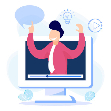 Webinar concept flat vector illustration. Web seminars, educational business, internet meetings and classes, remote communication services, instructors, teachers and leaders.のイラスト素材