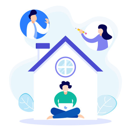 Webinar concept flat vector illustration. Web seminars, educational business, internet meetings and classes, remote communication services, instructors, teachers and leaders.のイラスト素材