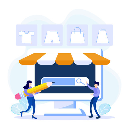 Flat vector illustration of e-commerce concept, flash sale, discount, buying and selling online cashless payment.のイラスト素材