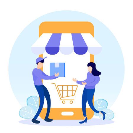 Flat vector illustration of e-commerce concept, flash sale, discount, buying and selling online cashless payment.のイラスト素材