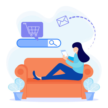 Flat vector illustration of e-commerce concept, flash sale, discount, buying and selling online cashless payment.のイラスト素材