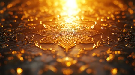 Ornate golden flower design, glowing, detailed, embossed.の素材