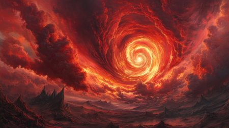 A dramatic scene of swirling red clouds, evoking emotions and mystery in a captivating sky landscape. . --ar 16:9 --v 6.1 Job ID: 13121a31-4d48-4f98-9d1d-ef3bde4a2130の素材