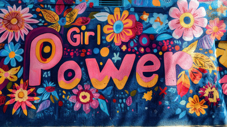 A "Girl Power" sign decorated with bright colors and flowers . --ar 16:9 --v 6.1 Job ID: 0f11a1cd-eb90-4d8f-87bd-72718726c34dの素材