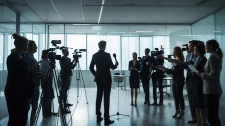 Businessman giving a press conferenceの素材