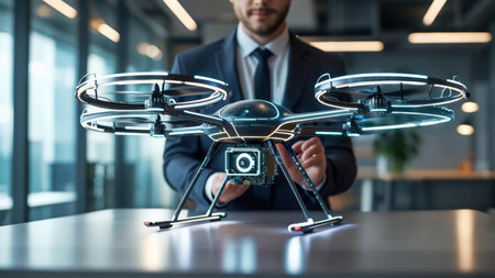 Businessman examining droneの素材