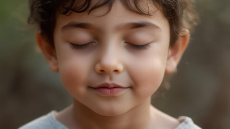 Child with closed eyes, serene expression (1)の素材