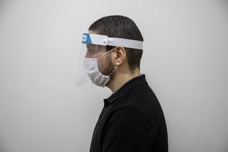 coronavirus blue face protection visorの写真素材