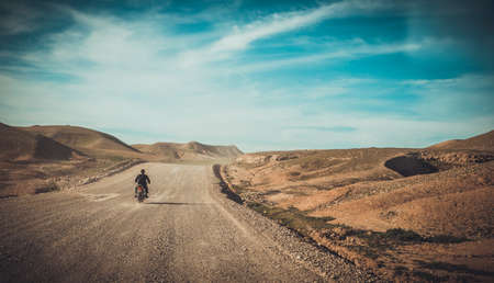 Bike in landscape in Iraqi desert near Kirkuk cityの写真素材