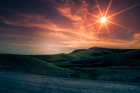 Sunset over the hills of Iraqi landscapeの写真素材