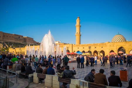 Erbil, Iraq - March 7, 2016: Famous square in Erbil city crowded with people located in the city center areaのeditorial素材
