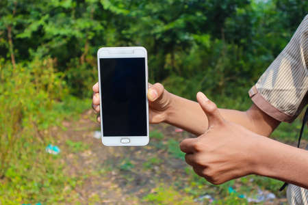 Green wheat agriculture field at indiaの写真素材