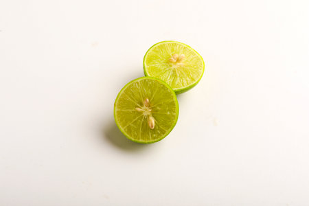 Fresh lemon slices on white background.の写真素材