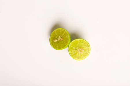 Fresh lemon slices on white background.の写真素材