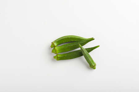 ladyfinger or okra on white backgroundの写真素材