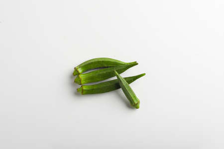 ladyfinger or okra on white backgroundの写真素材