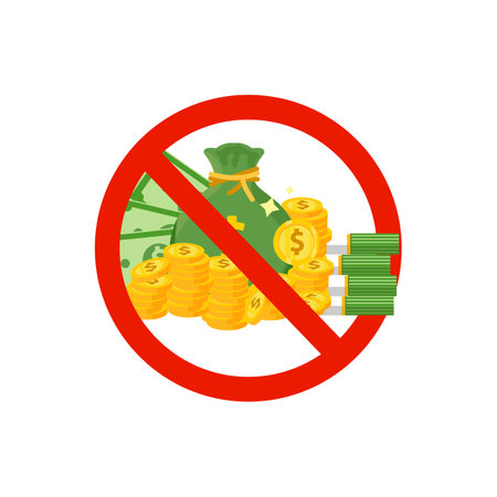 Prohibition sign. Stop money. Vector illustration in flat style.のイラスト素材