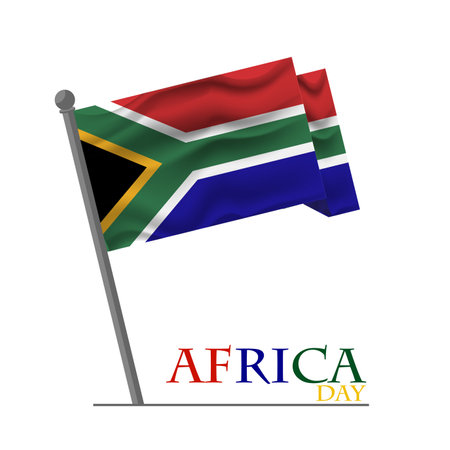 South Africa flag, waving in the wind on a white background. Vector illustrationのイラスト素材