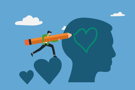 Conceptual vector illustration of a man with a pencil in his head and a heartのイラスト素材