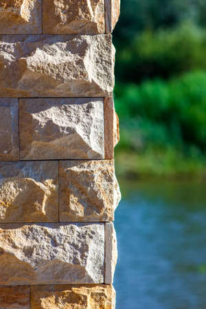 Yellow stone bricks pattern backgroundの写真素材