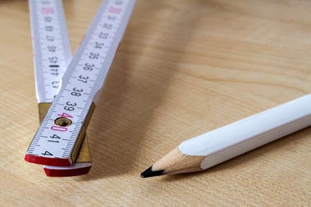 Measuring tape meter and pensil. Construction tools.の写真素材