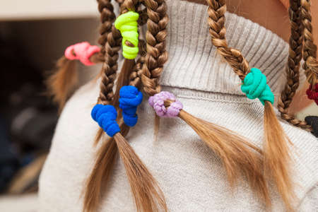 Close up of braid hair of little girlの写真素材