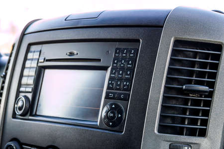 Control panel in interiour of modern cargo car