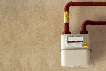 Gas meter in a house under renewal. Indoor gas meter used for measuring natural gas consumption in buildings  houses.の写真素材