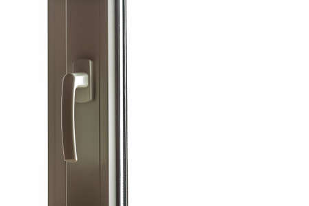 White handle on a new plastic window in renovated houseの写真素材