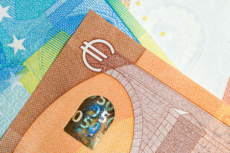 Close up of colorful euro money. Euro money background.