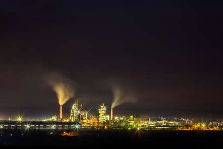 Panorama view of cement plant and power sation at night in Ivano-Frankivsk, Ukraineのeditorial素材