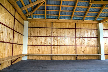 Wooden frame of new roof from inside. Construction framework.の写真素材