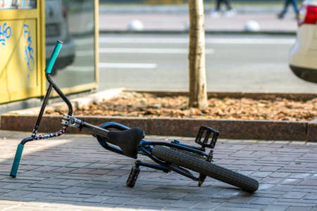 Kyiv, Ukraine - November 14, 2017: Bycicle on the sidewalkのeditorial素材