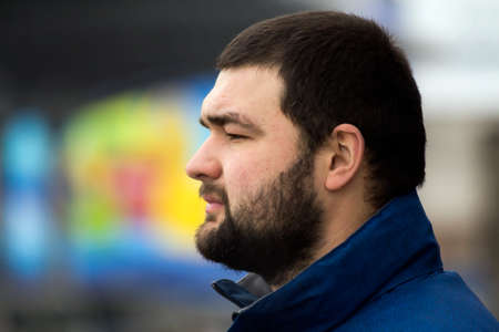 Portrait of handsome stylish caucasian young man close-up.の写真素材
