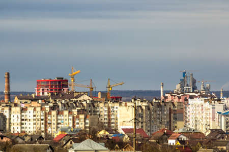 Aerial view of Ivano-Frankivsk city, Ukraine with high buildings.の写真素材